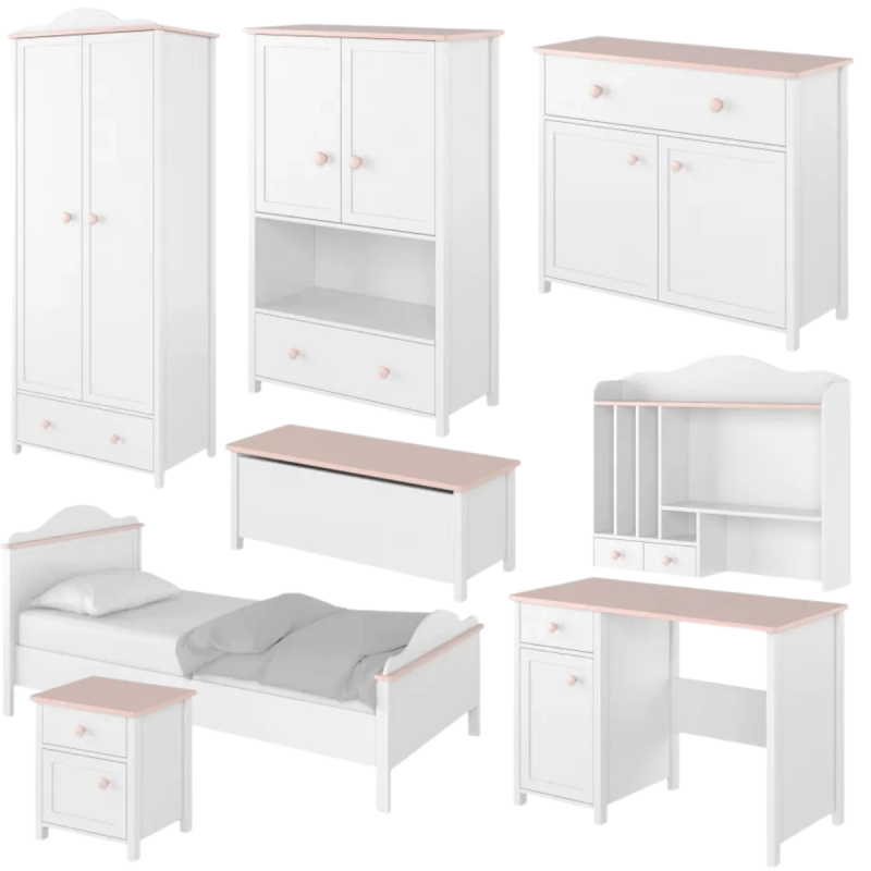 Zestaw mebli do pokoju dziecięcego LUNA 6 biały / różowy