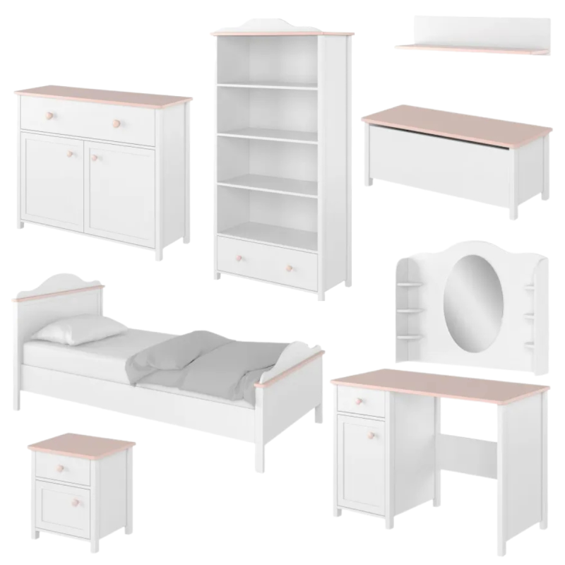 Zestaw mebli do pokoju dziecięcego LUNA 4 biały / różowy