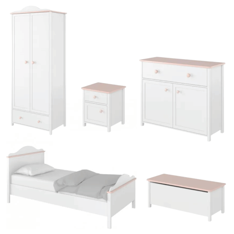 Zestaw mebli do pokoju dziecięcego LUNA 1 biały / różowy Zestaw mebli do pokoju dziecięcego LUNA 1 biały / różowy