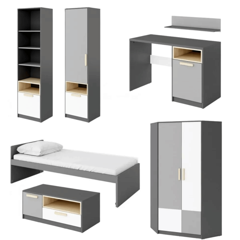 Zestaw mebli do pokoju młodzieżowego POK 1 grafit/buk Zestaw mebli do pokoju młodzieżowego POK 1 grafit/buk