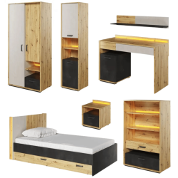 Zestaw mebli do pokoju młodzieżowego 02 QUBIC dąb artisan/raw