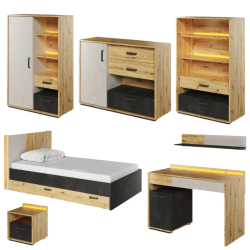 Zestaw mebli do pokoju młodzieżowego 01 QUBIC dąb artisan/raw