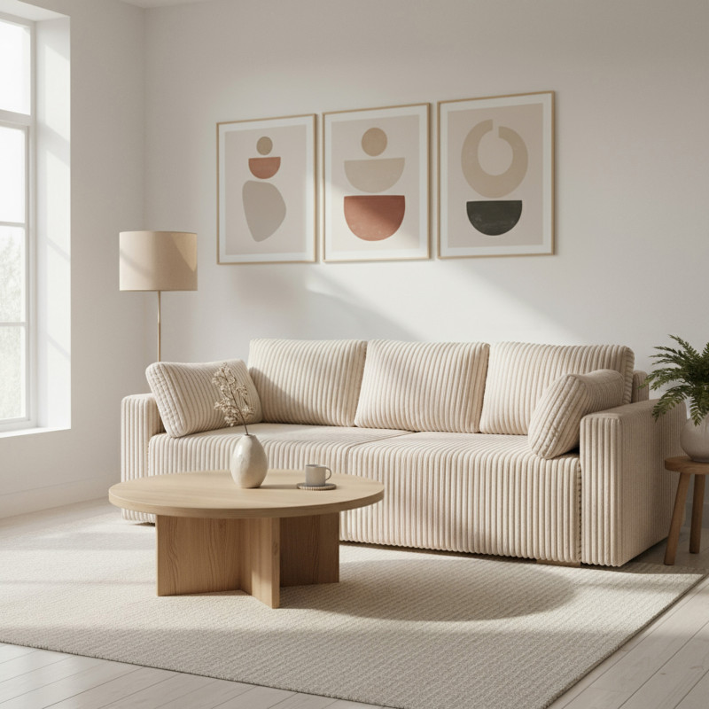 Nowoczesna sofa Bianca kremowa z funkcją spania