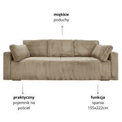 Nowoczesna sofa Bianca beżowa z funkcją spania