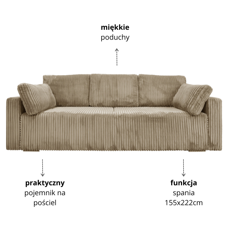Nowoczesna sofa Bianca beżowa z funkcją spania