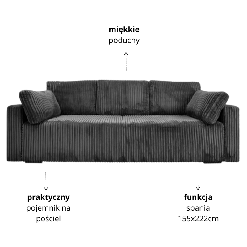 Nowoczesna sofa Bianca ciemnoszara z funkcją spania