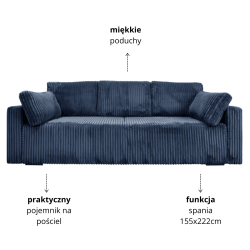Nowoczesna sofa Bianca granatowa z funkcją spania
