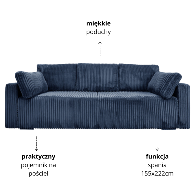 Nowoczesna sofa Bianca granatowa z funkcją spania