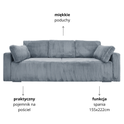 Nowoczesna sofa Bianca jasnoniebieska z funkcją spania