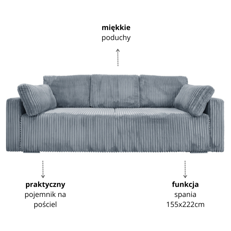 Nowoczesna sofa Bianca jasnoniebieska z funkcją spania