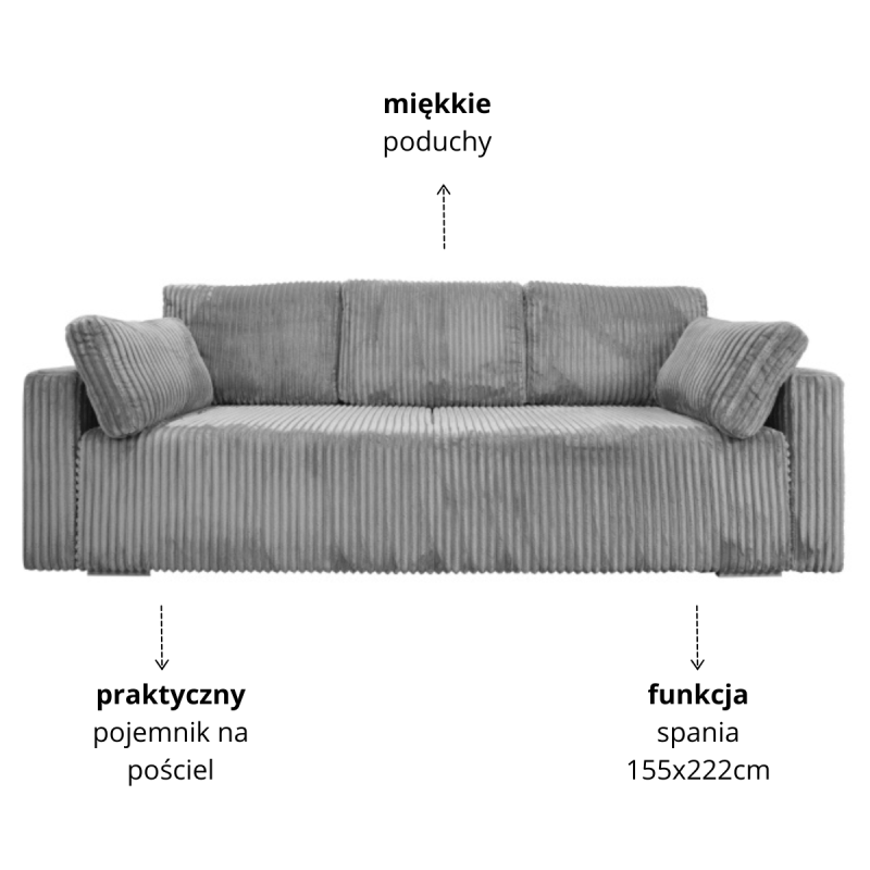 Nowoczesna sofa Bianca szara z funkcją spania