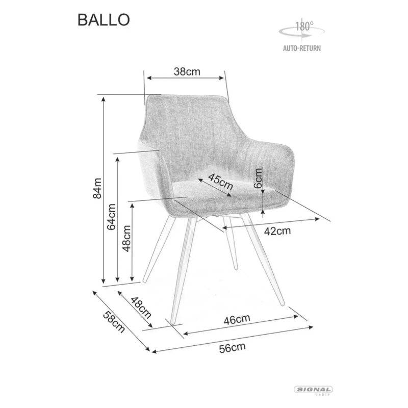 Krzesło tapicerowane Ballo Brego 07 szare