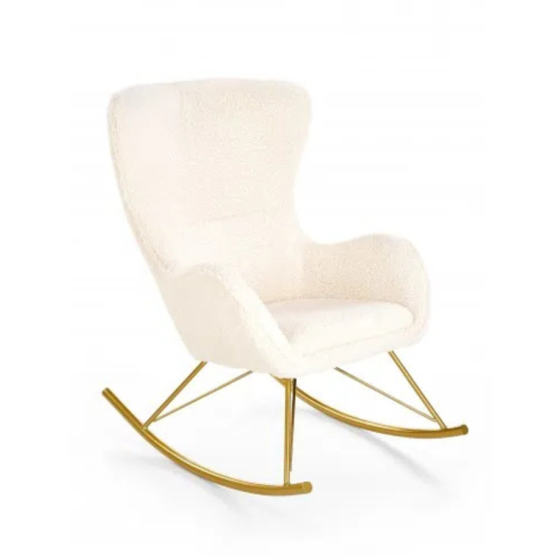 Bujany fotel wypoczynkowy Nova kremowy ze złotymi nogami Bujany fotel wypoczynkowy Nova kremowy ze złotymi nogami