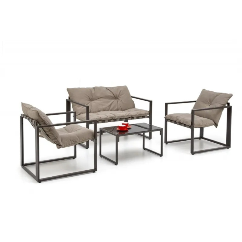 Zestaw mebli ogrodowych Shark (sofa + 2xfotel + ława) czarny/cappuccino