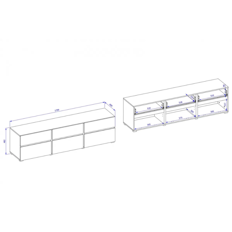 Szafka RTV z trzeba szufladami Cross 41 biały/czarny