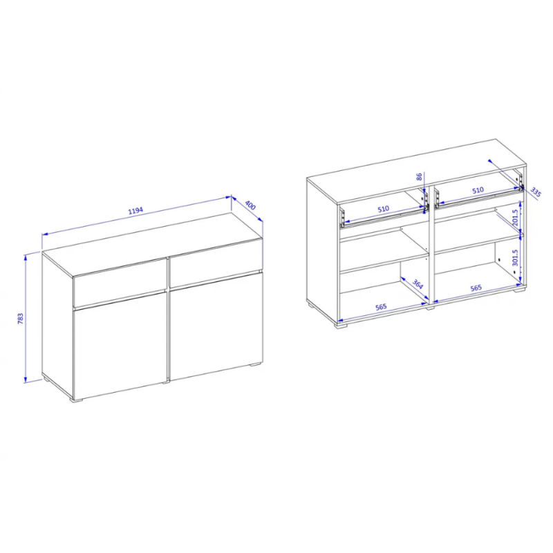 Nowoczesna komoda Cross 45 biały/czarny
