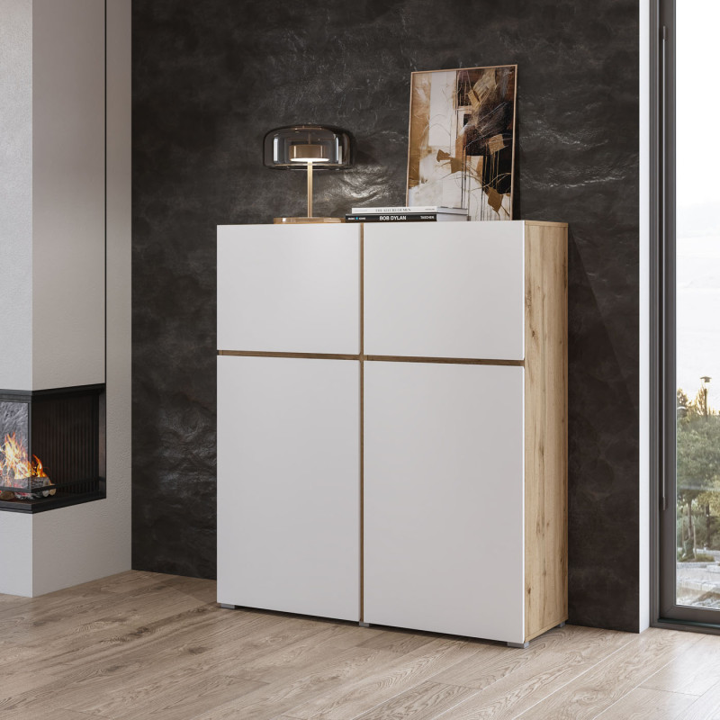 Komoda wysoka 4D Cross 76 Dąb wotan/biały Helvetia Wieruszów