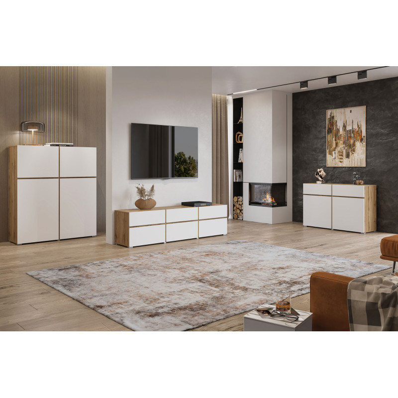 Komoda Cross 3D3S biały front/dąb wotan Helvetia | Domowanie.pl