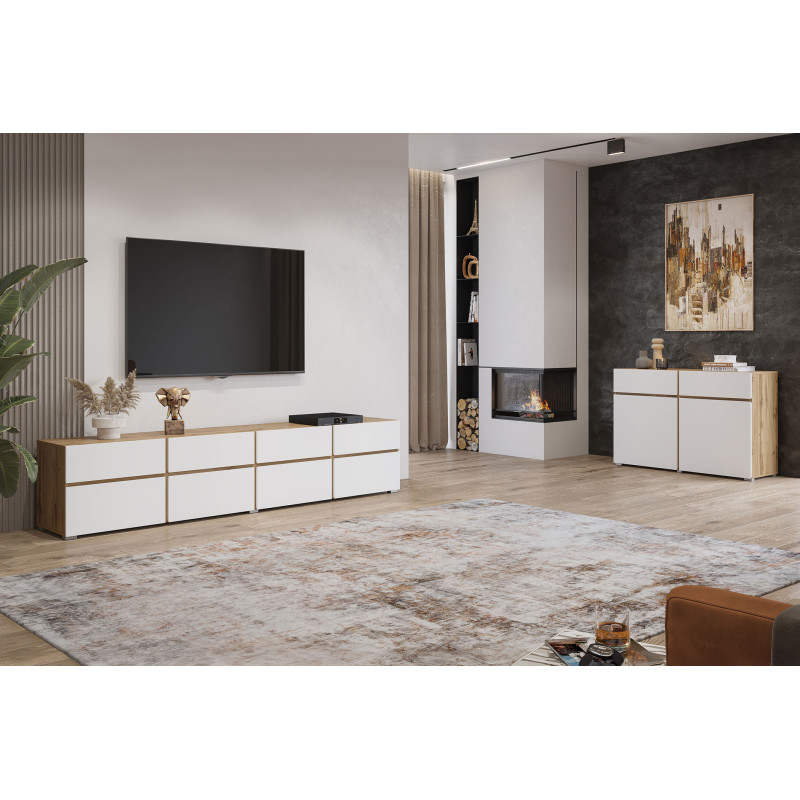 Komoda Cross 3D3S biały front/dąb wotan Helvetia | Domowanie.pl