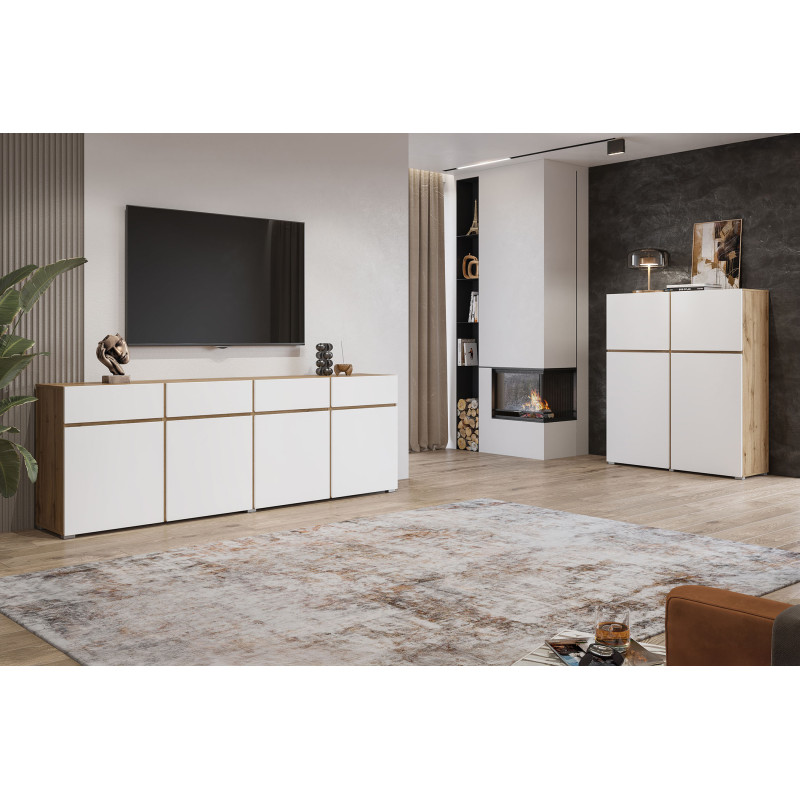 Komoda Cross 3D3S biały front/dąb wotan Helvetia | Domowanie.pl