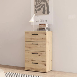 Komoda NIKO Dąb Artisan z 4 szufladami. Kompaktowy rozmiar, montaż do ściany, nowoczesny styl. Kup w Domowanie.pl!