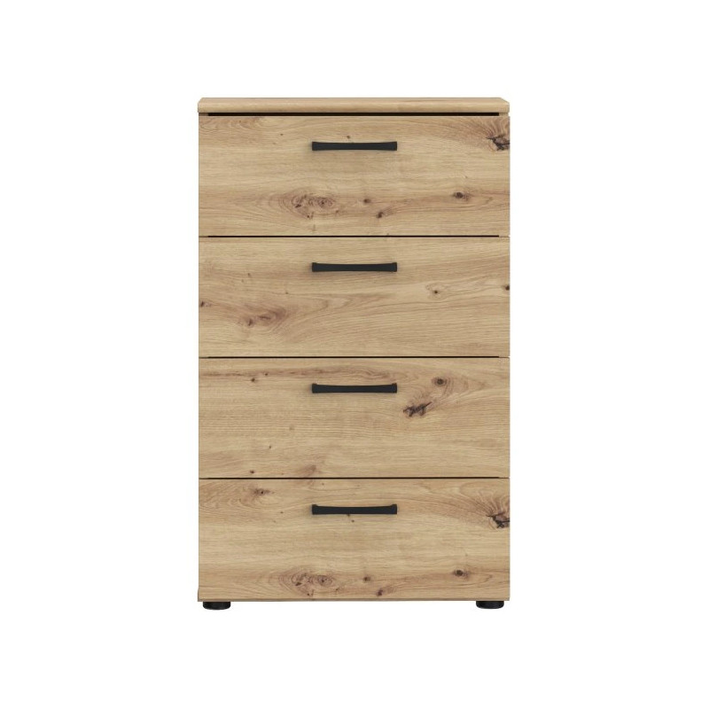 Komoda NIKO Dąb Artisan z 4 szufladami. Kompaktowy rozmiar, montaż do ściany, nowoczesny styl. Kup w Domowanie.pl!