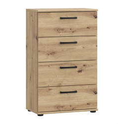 Komoda NIKO Dąb Artisan z 4 szufladami. Kompaktowy rozmiar, montaż do ściany, nowoczesny styl. Kup w Domowanie.pl!