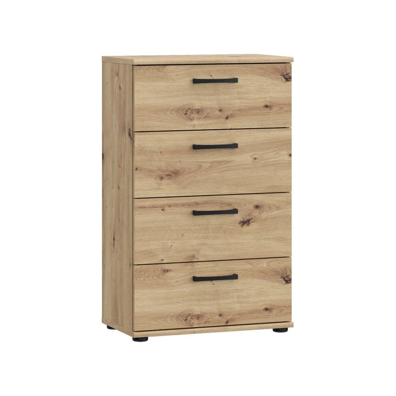 Komoda NIKO Dąb Artisan z 4 szufladami. Kompaktowy rozmiar, montaż do ściany, nowoczesny styl. Kup w Domowanie.pl!