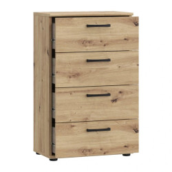 Komoda NIKO Dąb Artisan z 4 szufladami. Kompaktowy rozmiar, montaż do ściany, nowoczesny styl. Kup w Domowanie.pl!