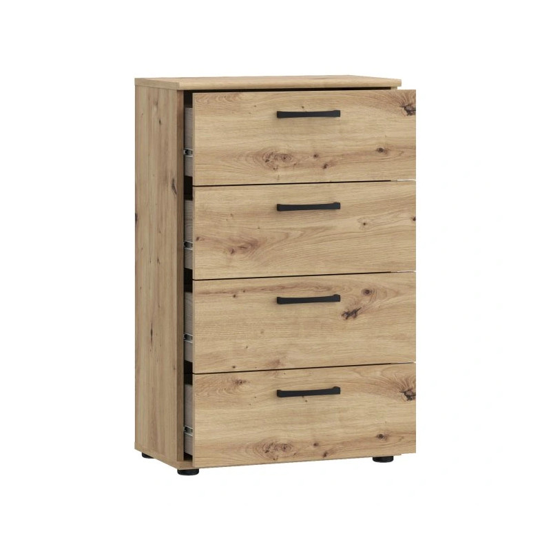 Komoda NIKO Dąb Artisan z 4 szufladami. Kompaktowy rozmiar, montaż do ściany, nowoczesny styl. Kup w Domowanie.pl!