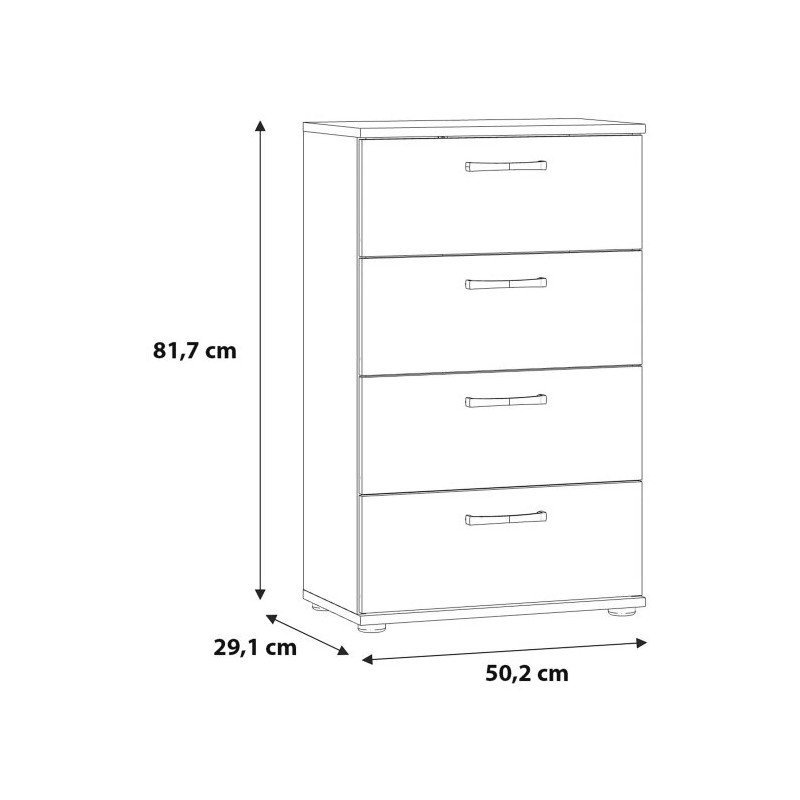 Komoda NIKO Dąb Artisan z 4 szufladami. Kompaktowy rozmiar, montaż do ściany, nowoczesny styl. Kup w Domowanie.pl!