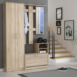 Zestaw mebli do przedpokoju Dąb Sonoma – lustro, szafa, panel | Domowanie