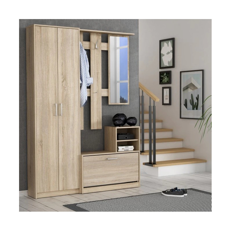 Zestaw mebli do przedpokoju Dąb Sonoma – lustro, szafa, panel | Domowanie