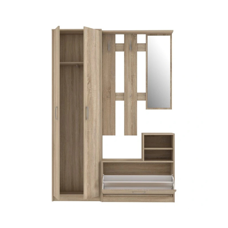 Zestaw mebli do przedpokoju Dąb Sonoma – lustro, szafa, panel | Domowanie