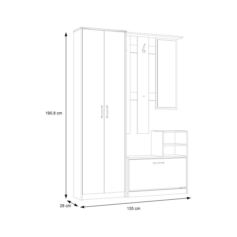 Zestaw mebli do przedpokoju Dąb Sonoma – lustro, szafa, panel | Domowanie