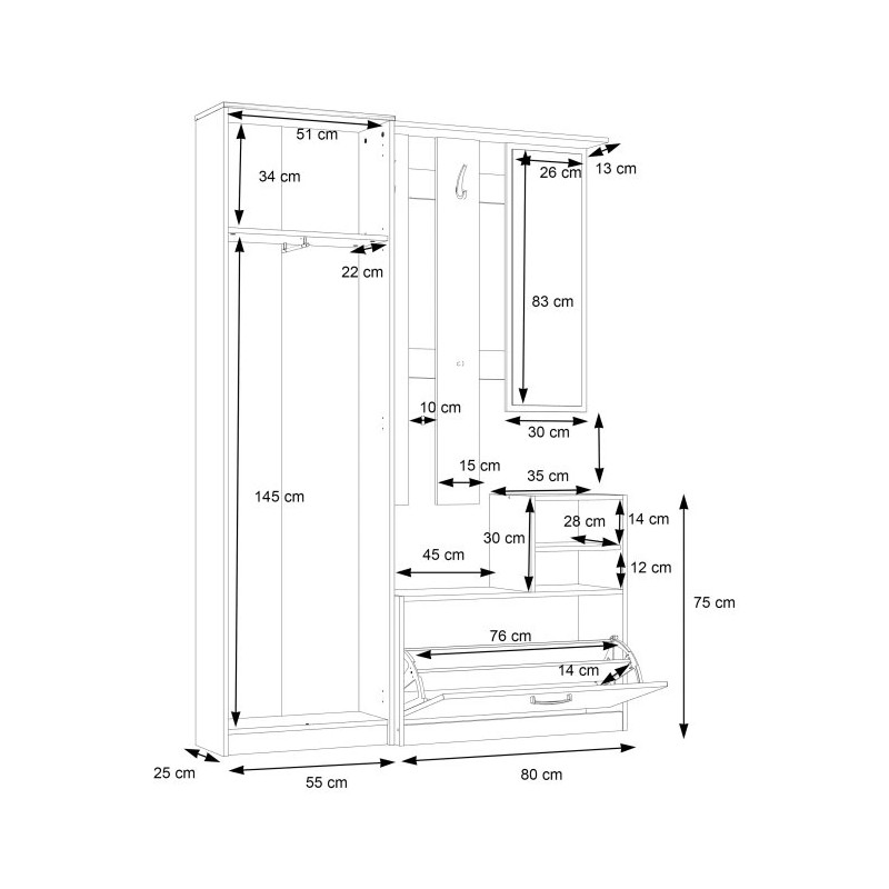 Zestaw mebli do przedpokoju Dąb Sonoma – lustro, szafa, panel | Domowanie