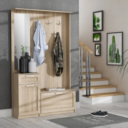 Zestaw mebli do przedpokoju Dąb Sonoma – lustro, szafka, panel | Domowanie