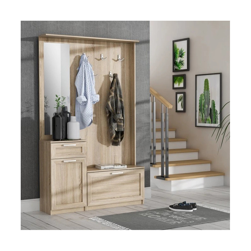 Zestaw mebli do przedpokoju Dąb Sonoma – lustro, szafka, panel | Domowanie