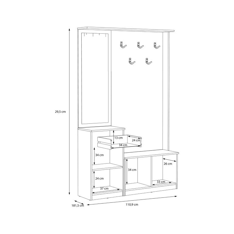 Zestaw mebli do przedpokoju Dąb Sonoma – lustro, szafka, panel | Domowanie