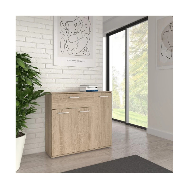 Komoda Dąb Sonoma do salonu – 3 drzwiczki, 1 szuflada | Domowanie.pl