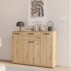 Szeroka komoda NIKO z szufladą i półkami – Dąb Artisan | Kup online