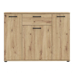 Szeroka komoda NIKO z szufladą i półkami – Dąb Artisan | Kup online