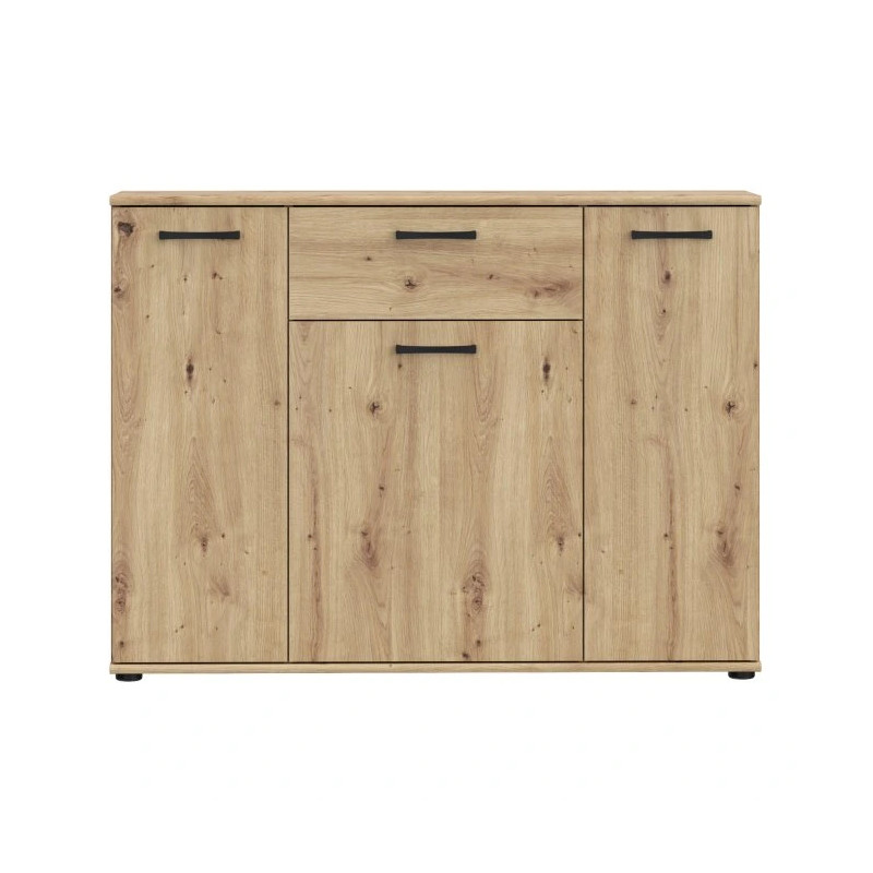 Szeroka komoda NIKO z szufladą i półkami – Dąb Artisan | Kup online
