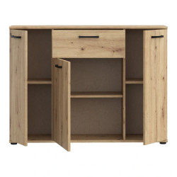 Szeroka komoda NIKO z szufladą i półkami – Dąb Artisan | Kup online