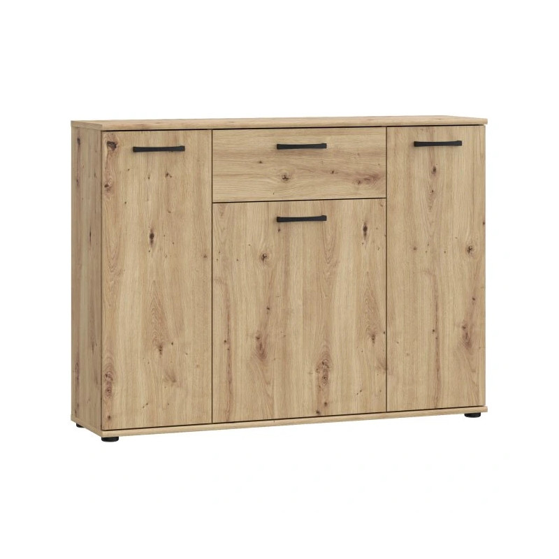 Szeroka komoda NIKO z szufladą i półkami – Dąb Artisan | Kup online