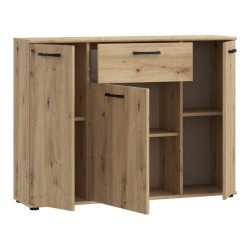 Szeroka komoda NIKO z szufladą i półkami – Dąb Artisan | Kup online