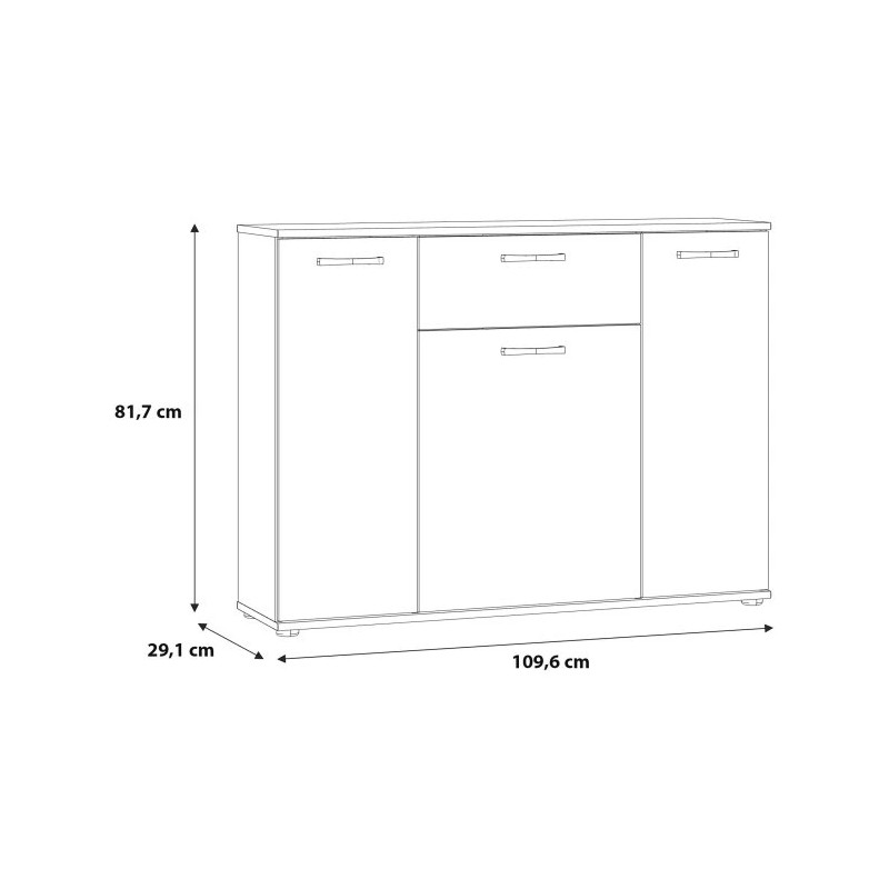 Szeroka komoda NIKO z szufladą i półkami – Dąb Artisan | Kup online