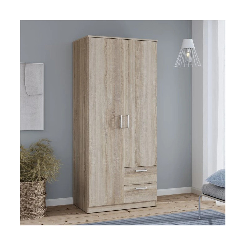 Pojemna szafa Dąb Sonoma z 2 szufladami | Szybka dostawa Domowanie.pl