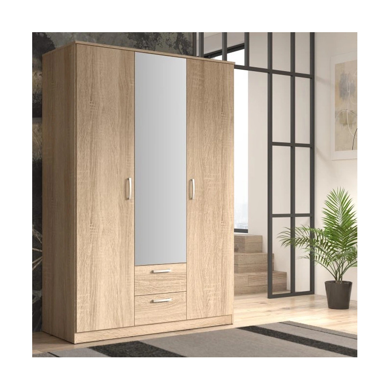 Szafa 3-drzwiowa z lustrem Dąb Sonoma | Styl i funkcjonalność