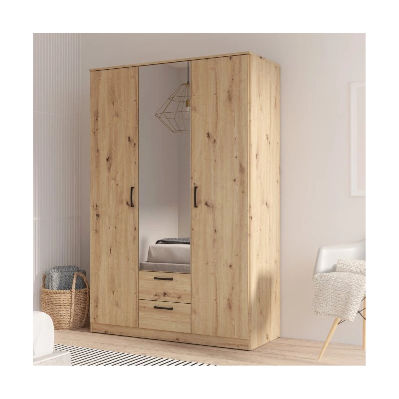 Szafa ubraniowa z półkami i drążkiem NIKO – Dąb Artisan